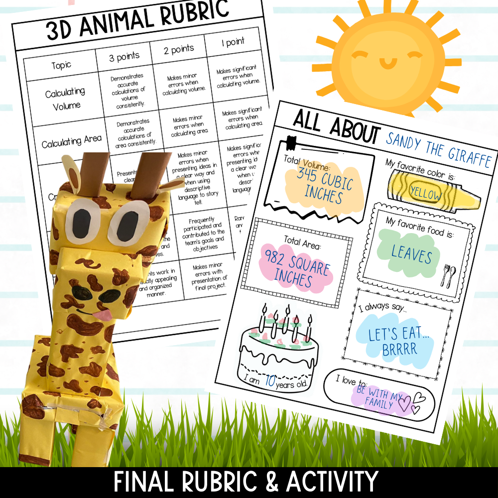 display of final rubric and all about me activity for the animal