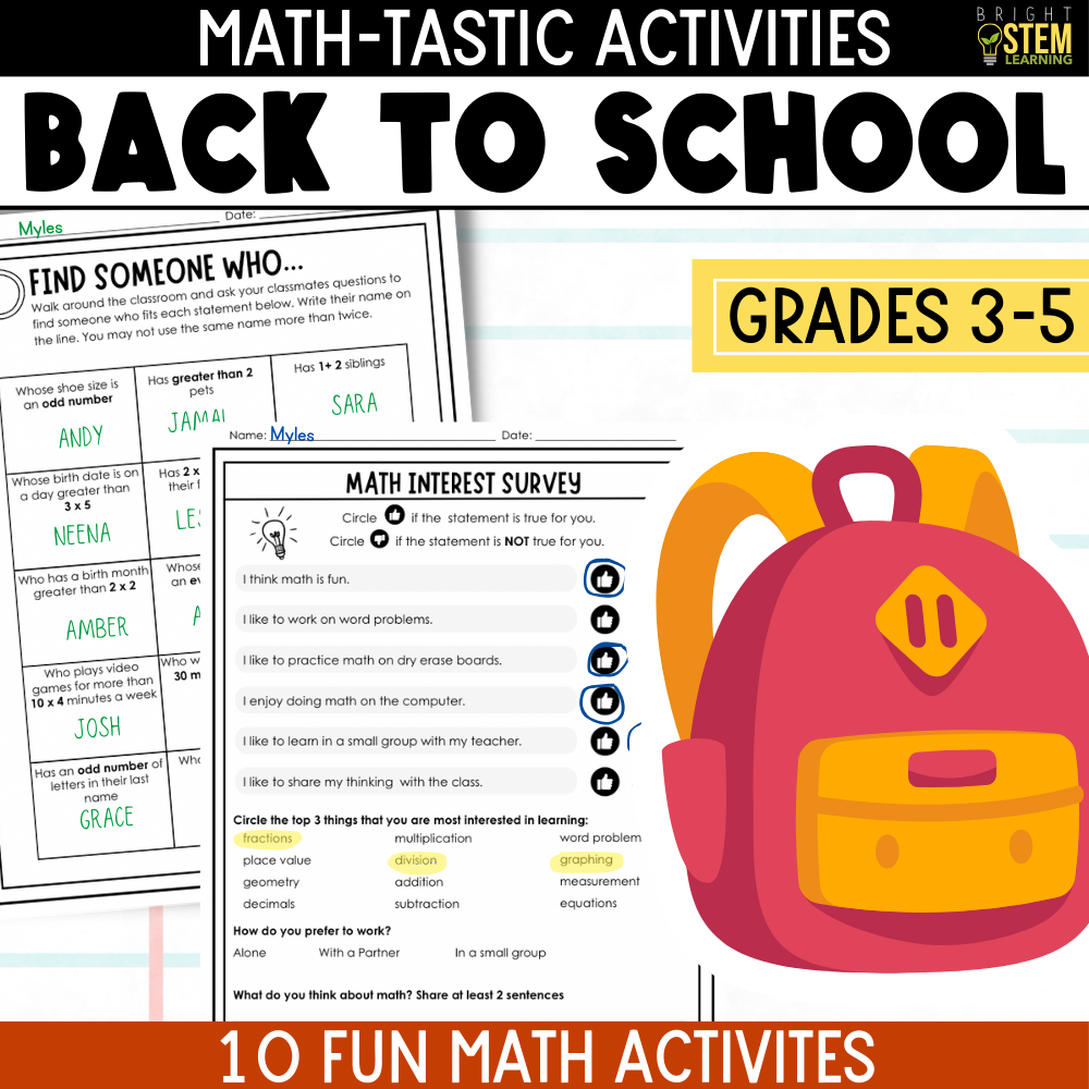 Back to School Math Activities - display of some activities 1