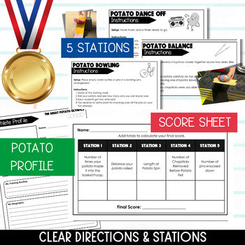 Potato Olympics - Station Directions, Posters, and Worksheets