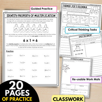 Properties of Multiplication Practice Worksheets, Notes, Exit Tickets