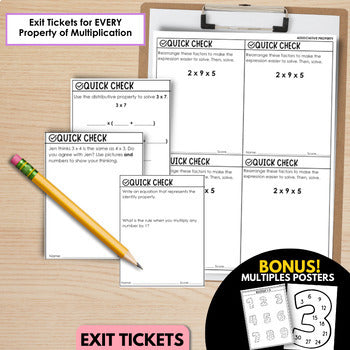 Properties of Multiplication Practice Worksheets, Notes, Exit Tickets